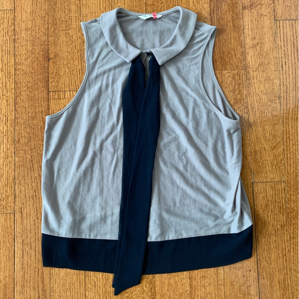 Tank Top by Miss Selfridge - Gray w Navy neck tie